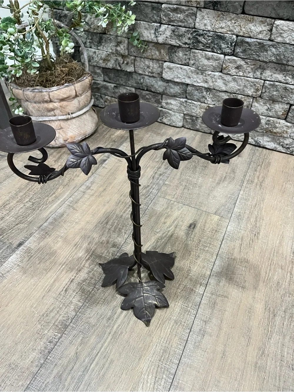 Decorative Brown Metal Leaf Wall Candle Holder - ~EUC